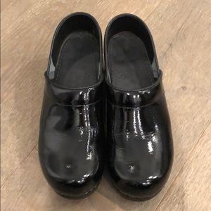 Sanita Black Patent Leather Clogs